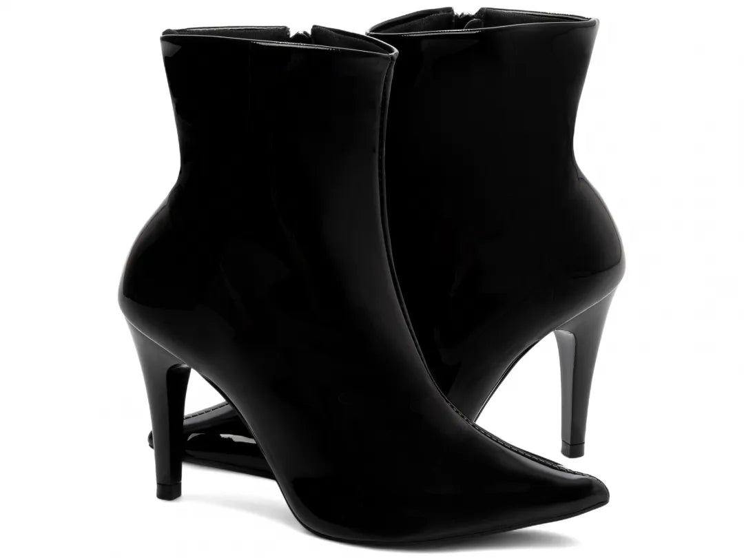 Bota Cano Curto Verniz Preto Salto 9cm