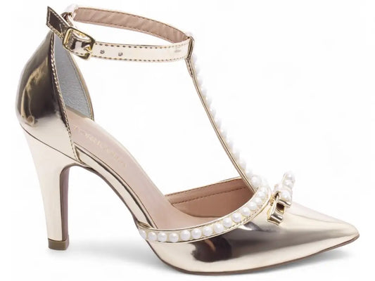 Scarpin Dourado Ouro Light Salto Alto - Calçado Festa Luxo