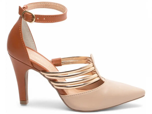 Scarpin Salto Fino Bege e Caramelo Feminino – Conforto e Sofisticação