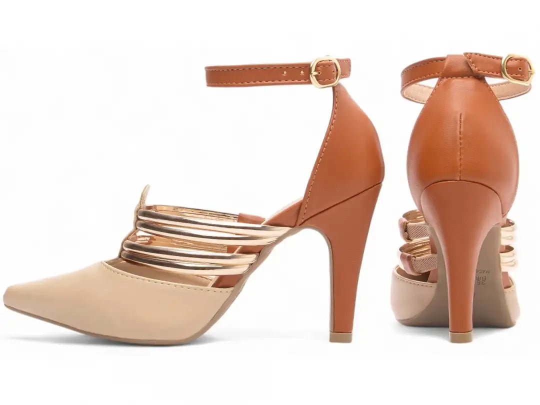 Scarpin Salto Fino Bege e Caramelo Feminino – Conforto e Sofisticação