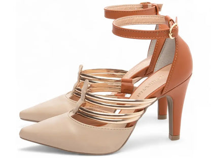 Scarpin Salto Fino Bege e Caramelo Feminino – Conforto e Sofisticação
