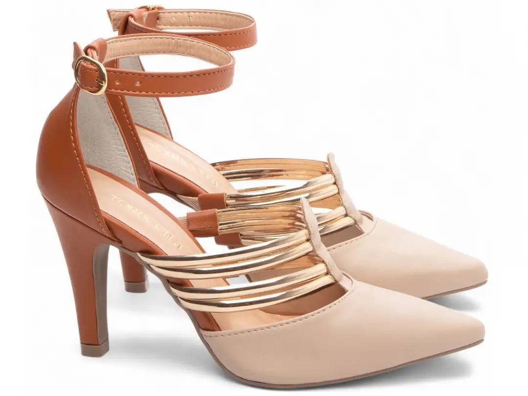 Scarpin Salto Fino Bege e Caramelo Feminino – Conforto e Sofisticação