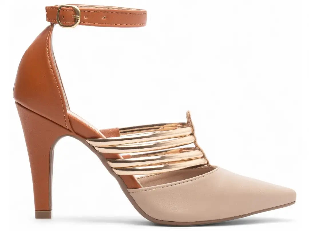 Scarpin Salto Fino Bege e Caramelo Feminino – Conforto e Sofisticação