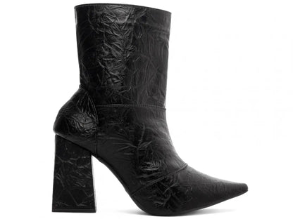 Bota Bico Fino Napa Vintage Preto Flor Vermelha