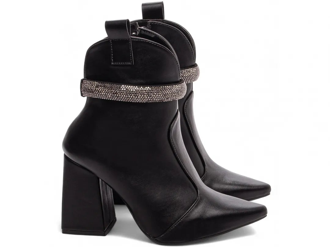 Bota Bico Fino Napa Preto com Strass Removível