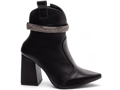 Bota Bico Fino Napa Preto com Strass Removível