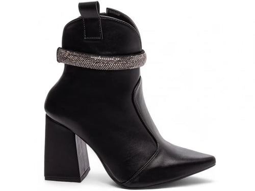 Bota Bico Fino Napa Preto com Strass Removível