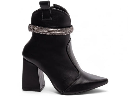 Bota Bico Fino Napa Preto com Strass Removível