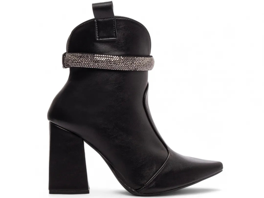 Bota Bico Fino Napa Preto com Strass Removível