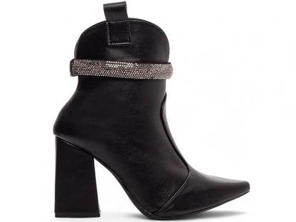 Bota Bico Fino Napa Preto com Strass Removível