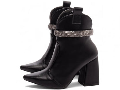 Bota Bico Fino Napa Preto com Strass Removível