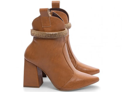 Bota Bico Fino Napa Caramelo com Strass Removível