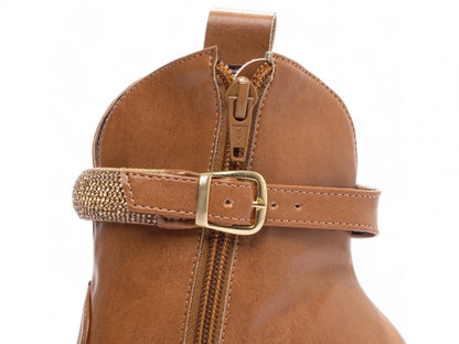 Bota Bico Fino Napa Caramelo com Strass Removível