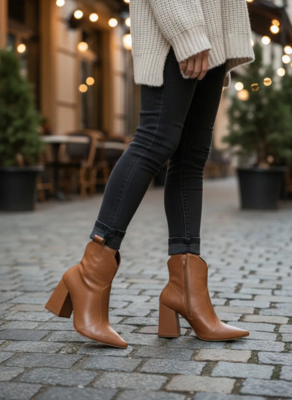 Bota Bico Fino Napa Caramelo com Strass Removível