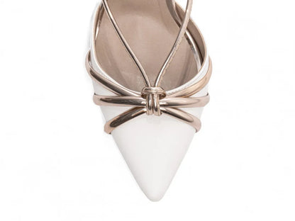 Sandália Salto Fino Branco Rosê com Metalizado Specchio Rosê