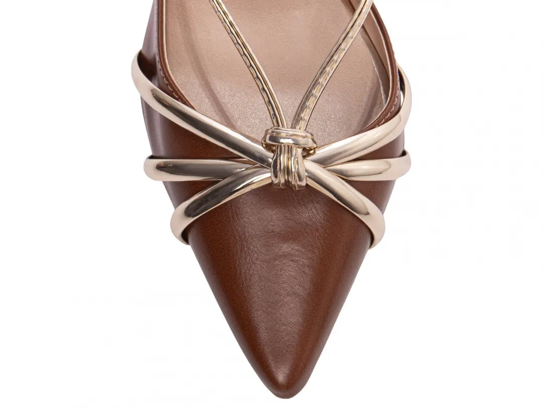 Sapato Scarpin Caramelo e Ouro Light Salto 9cm