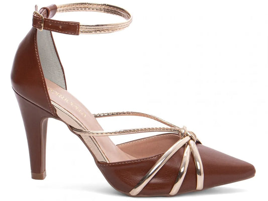 Sapato Scarpin Caramelo e Ouro Light Salto 9cm