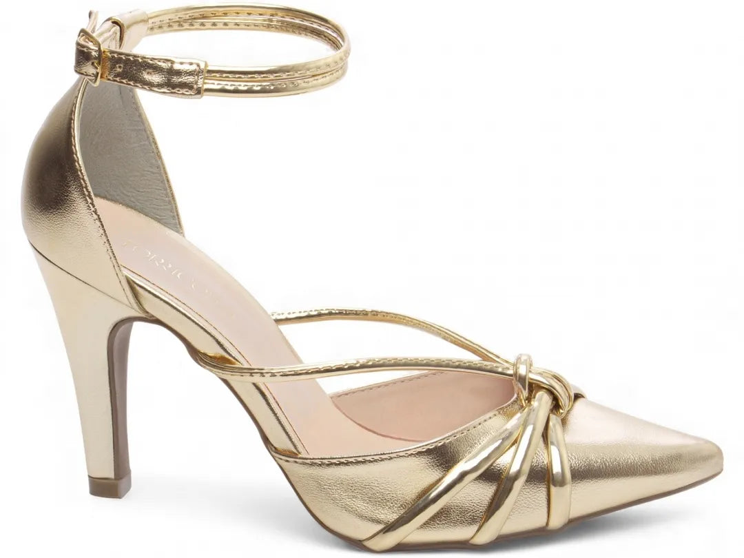 Scarpin Bico Fino Dourado com Metalizado Ouro Light