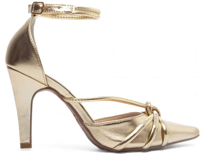 Scarpin Bico Fino Dourado com Metalizado Ouro Light