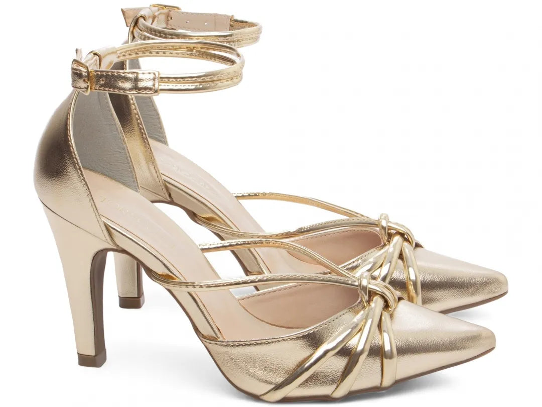 Scarpin Bico Fino Dourado com Metalizado Ouro Light
