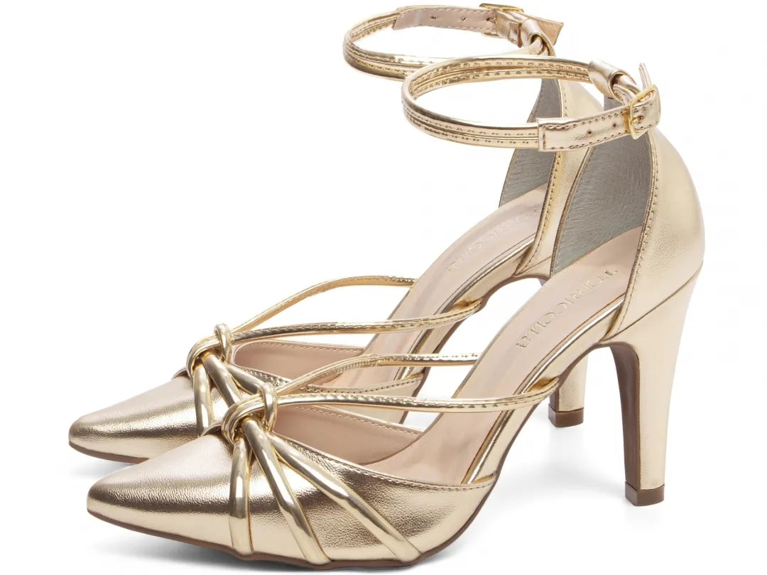 Scarpin Bico Fino Dourado com Metalizado Ouro Light