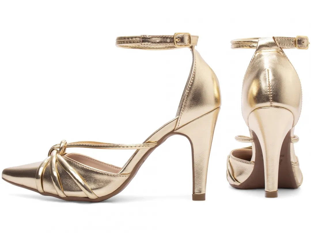 Scarpin Bico Fino Dourado com Metalizado Ouro Light