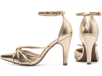 Scarpin Bico Fino Dourado com Metalizado Ouro Light
