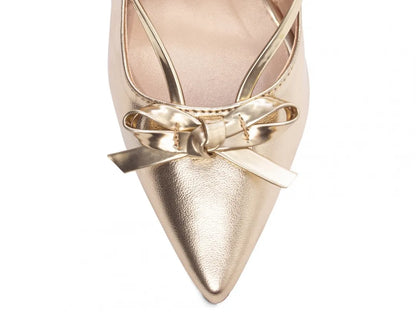Sapato Scarpin Dourado e Ouro Light com Laço Salto 9cm