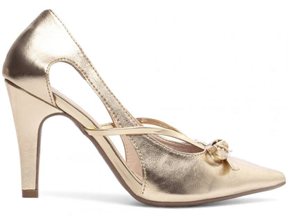Sapato Scarpin Dourado e Ouro Light com Laço Salto 9cm