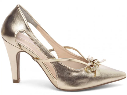 Sapato Scarpin Dourado e Ouro Light com Laço Salto 9cm