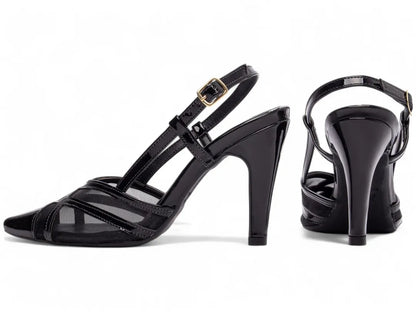 Scarpin Feminino Elegante Verniz Preto com Fivela Dourada