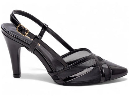 Scarpin Feminino Elegante Verniz Preto com Fivela Dourada