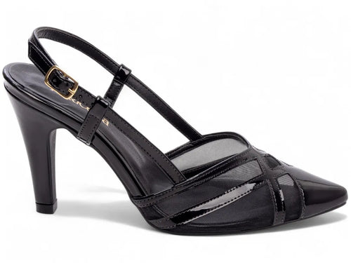 Scarpin Feminino Elegante Verniz Preto com Fivela Dourada