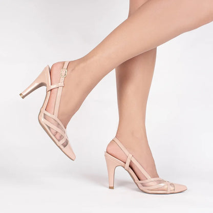 Scarpin Feminino Elegante Verniz Rosé com Fivela Dourada