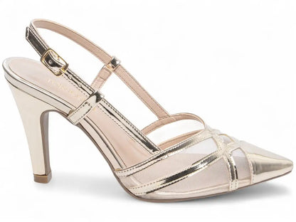 Sandália Salto Fino Ouro Light – Elegância