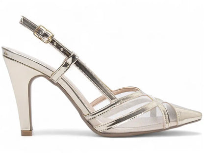 Sandália Salto Fino Ouro Light – Elegância