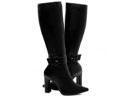Bota Feminina Salto 9cm Cano Longo e Bico Fino Preta