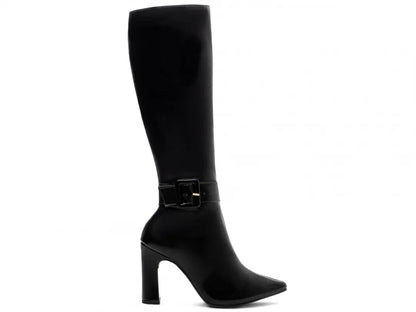 Bota Feminina Salto 9cm Cano Longo e Bico Fino Preta