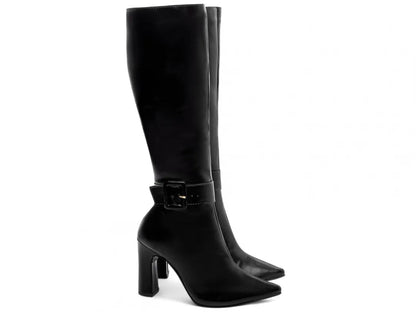 Bota Feminina Salto 9cm Cano Longo e Bico Fino Preta