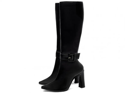 Bota Feminina Salto 9cm Cano Longo e Bico Fino Preta