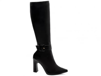 Bota Feminina Salto 9cm Cano Longo e Bico Fino Preta