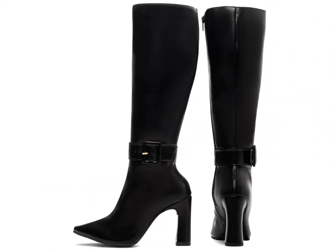 Bota Feminina Salto 9cm Cano Longo e Bico Fino Preta