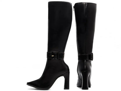 Bota Feminina Salto 9cm Cano Longo e Bico Fino Preta