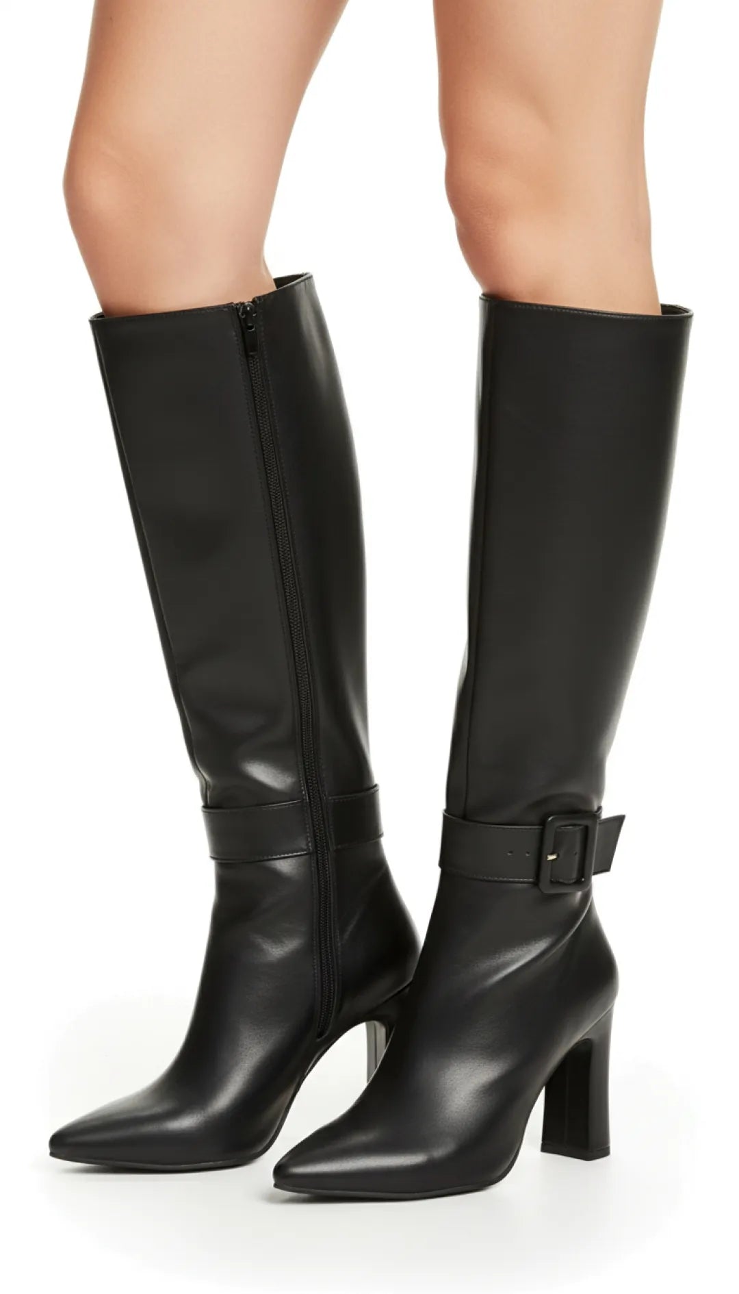 Bota Feminina Salto 9cm Cano Longo e Bico Fino Preta