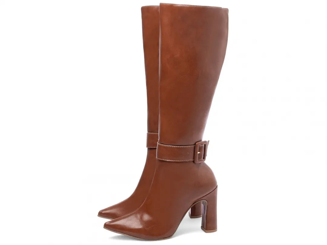 Bota Feminina Caramelo Salto 9cm Cano Longo - Confortável