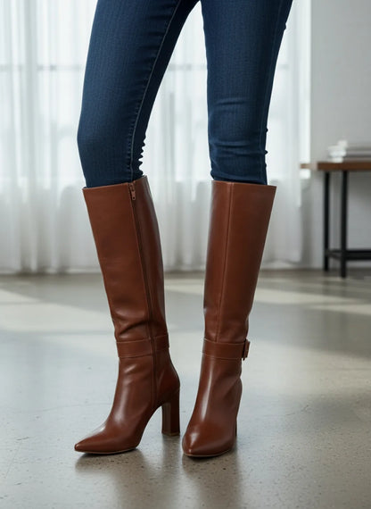 Bota Feminina Caramelo Salto 9cm Cano Longo - Confortável
