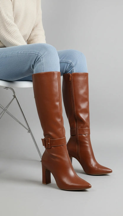 Bota Feminina Caramelo Salto 9cm Cano Longo - Confortável