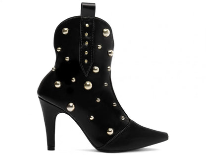 Bota Bico Fino Napa Preto com Apliques Dourados