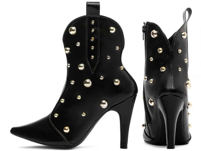 Bota Bico Fino Napa Preto com Apliques Dourados