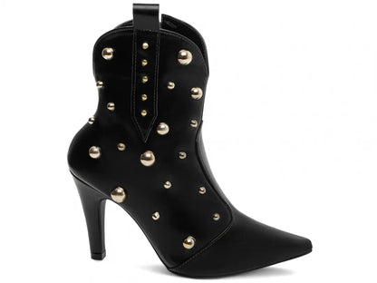 Bota Bico Fino Napa Preto com Apliques Dourados